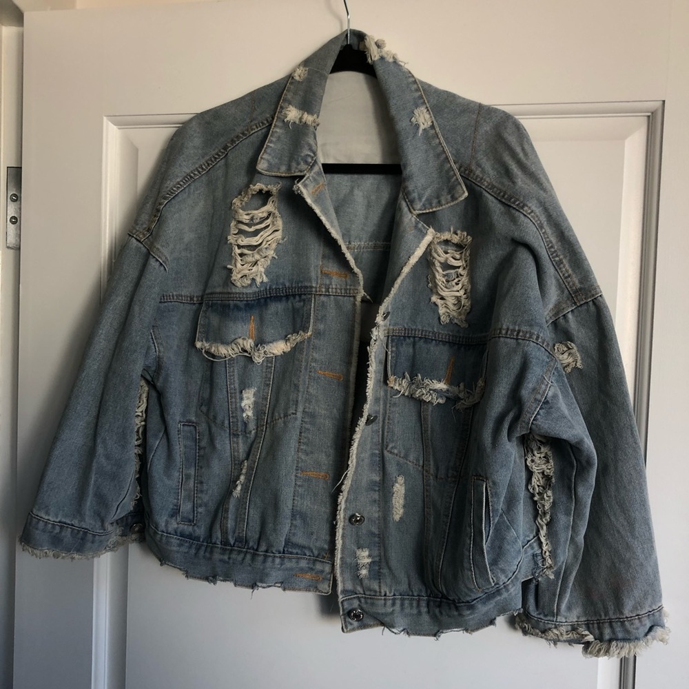 Distressed jean jacket